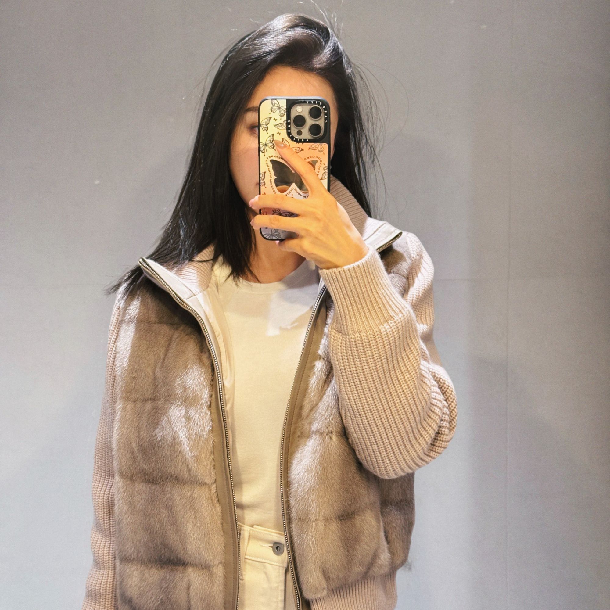 FURRA NORDIC  小暖包！时髦老钱银蓝水貂拼接羽绒外套