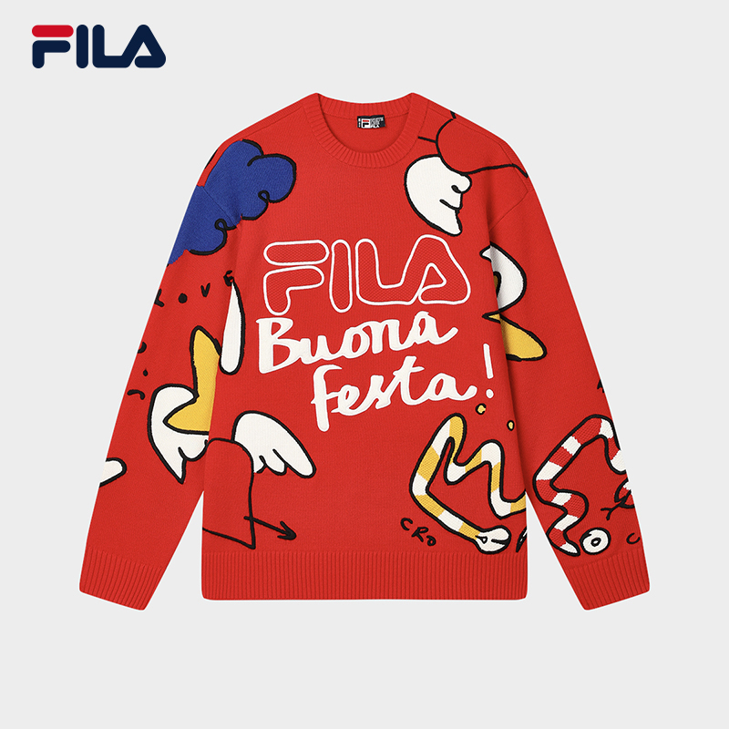 Fila/斐乐2025【新年战袍】情侣休闲运动套头卫衣编织衫F11U519402F