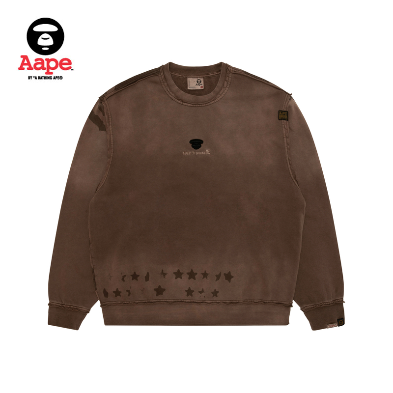 Aape旗舰店男装25秋冬猿人五角星水洗薄绒休闲圆领卫衣C379XXP