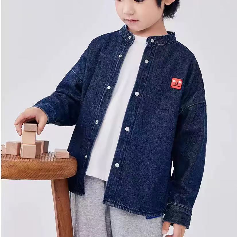 春款男女童立领红标牛仔衬衫外套