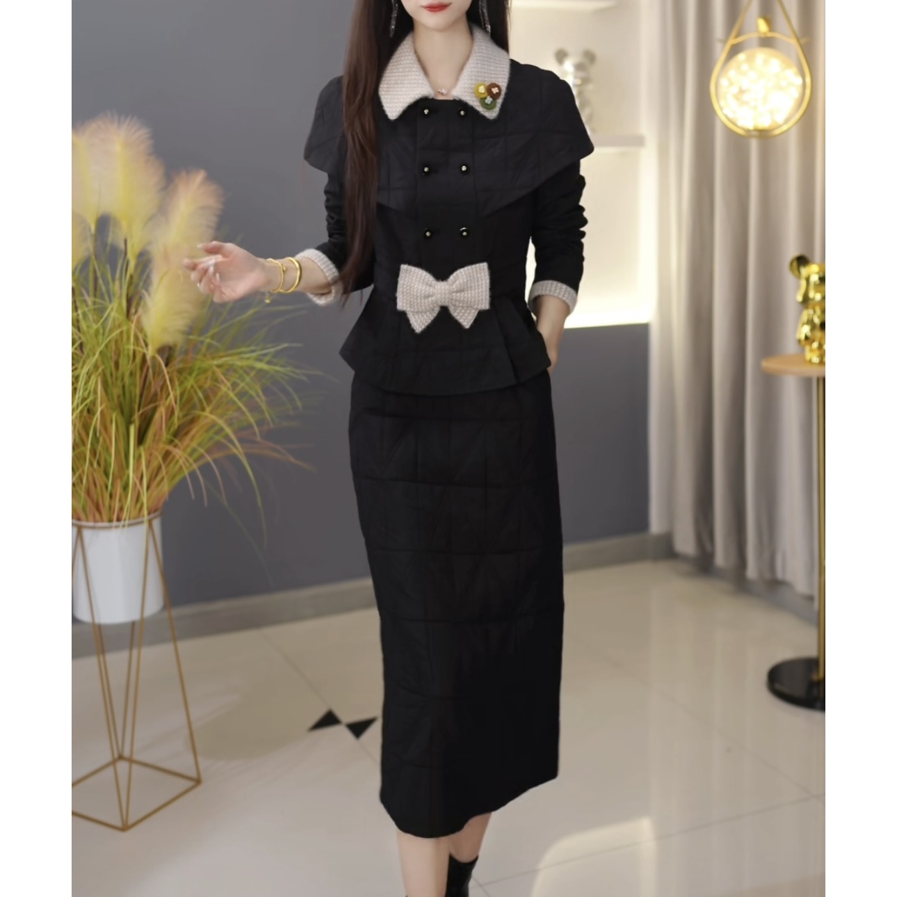 【棉服定制】C1097棉衣加半身裙两件套优雅时尚减龄收腰显瘦冬季新