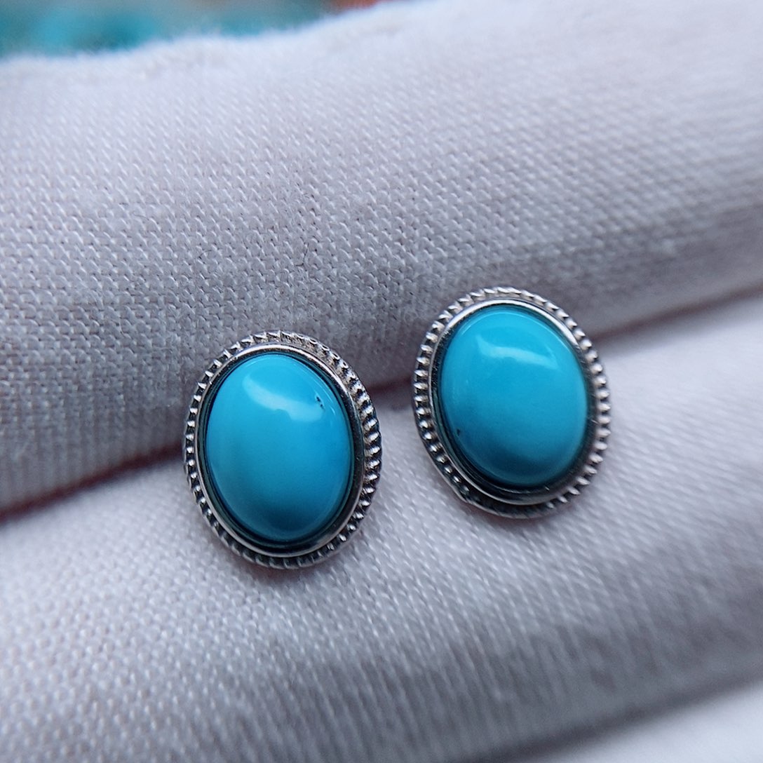 绿松石耳钉银S925镶嵌