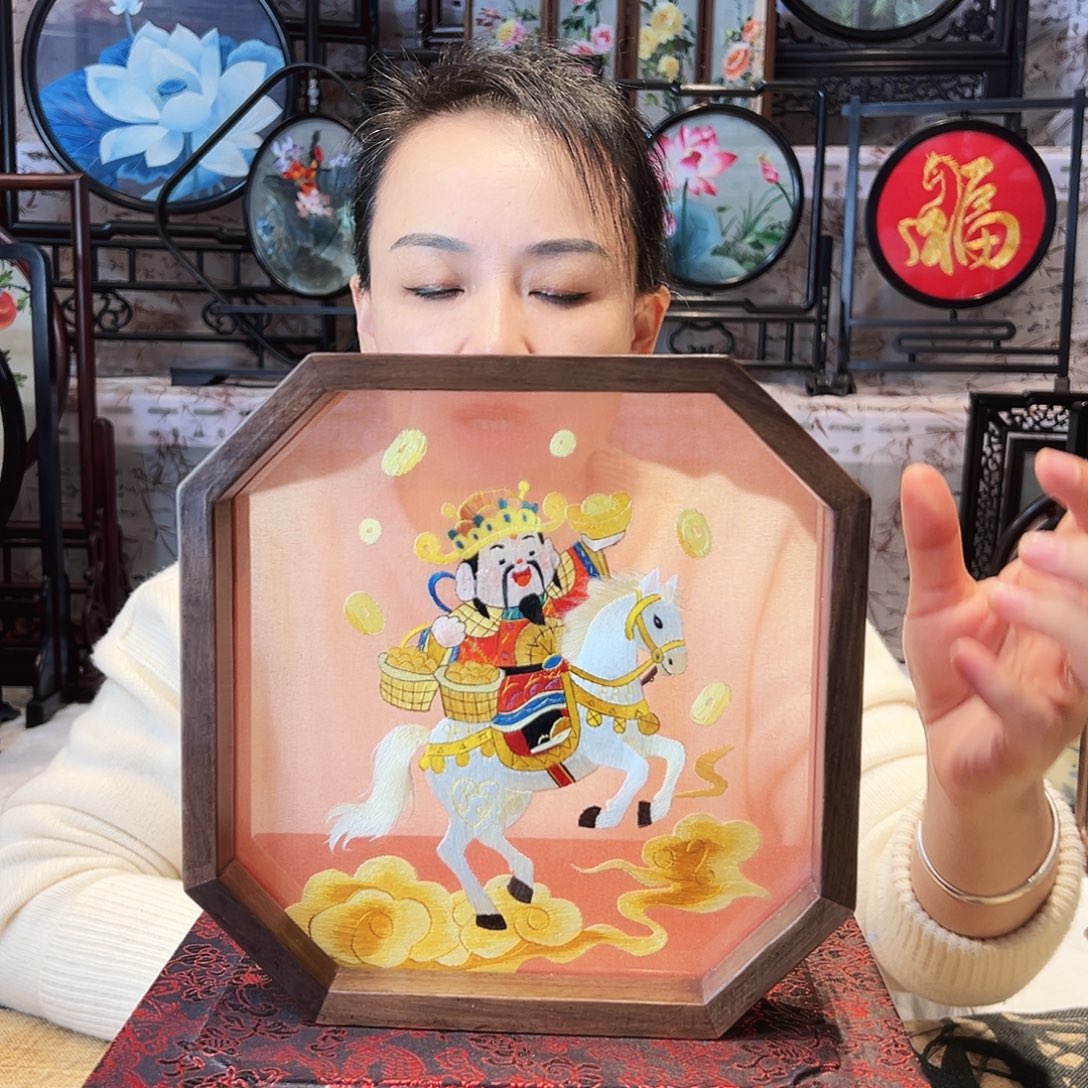织绣苏绣摆台胡桃木手工双面