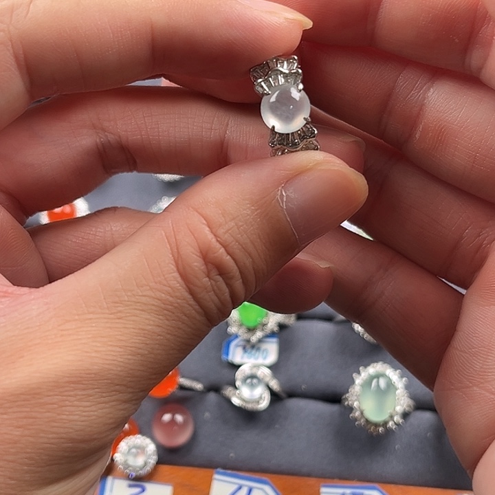 翡翠银S925镶嵌戒指缅甸A货翡翠