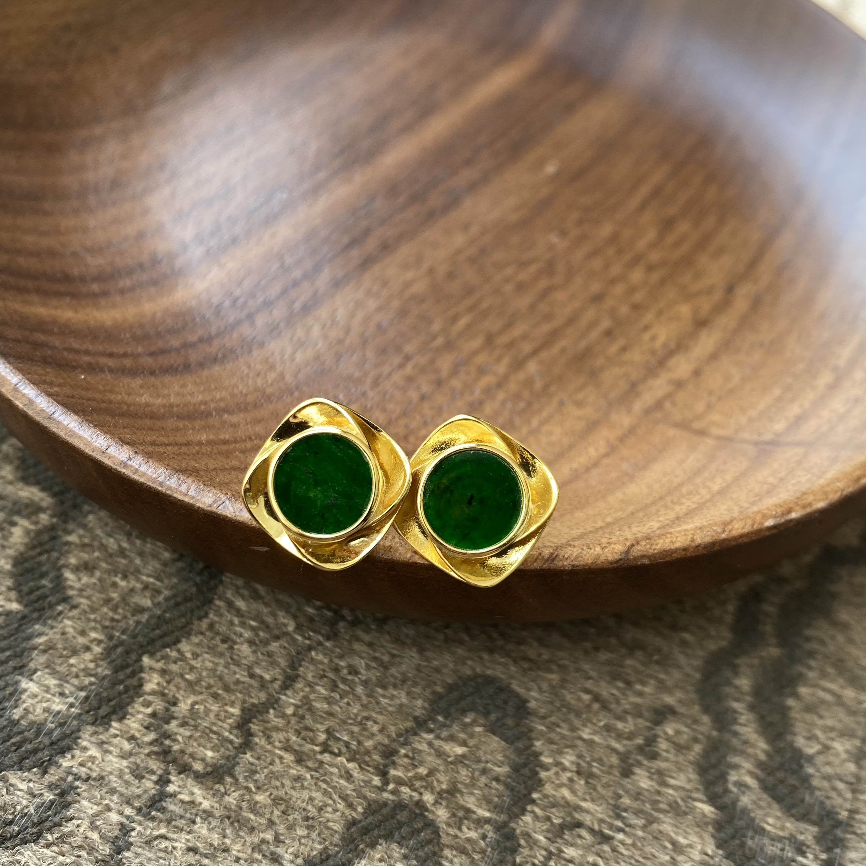 【一颗萱萱】天然翡翠银镶无事牌耳钉900018