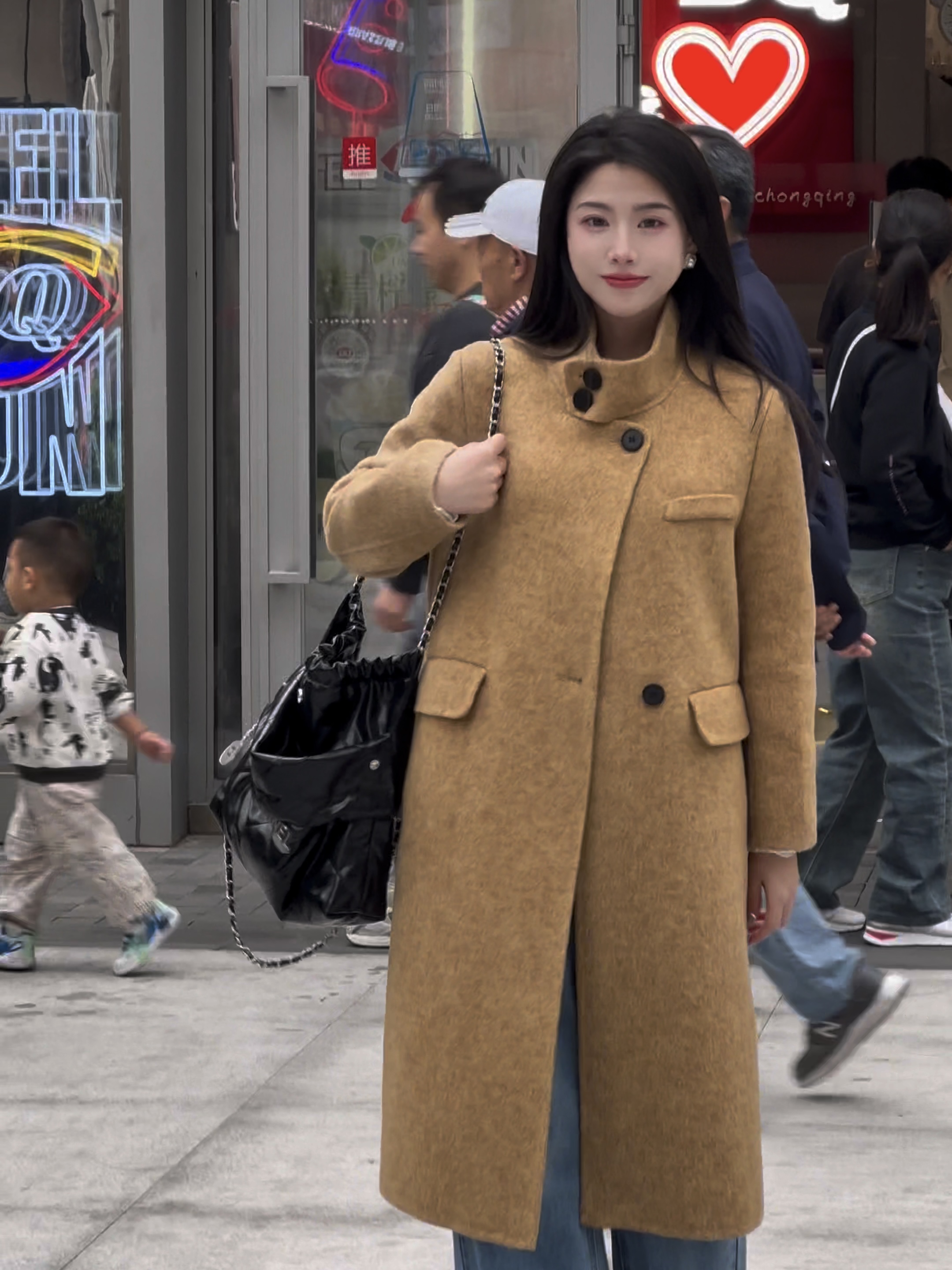 8018六色【骆驼绒&桑蚕丝】秋冬新款羊毛大衣女士长款高领外套