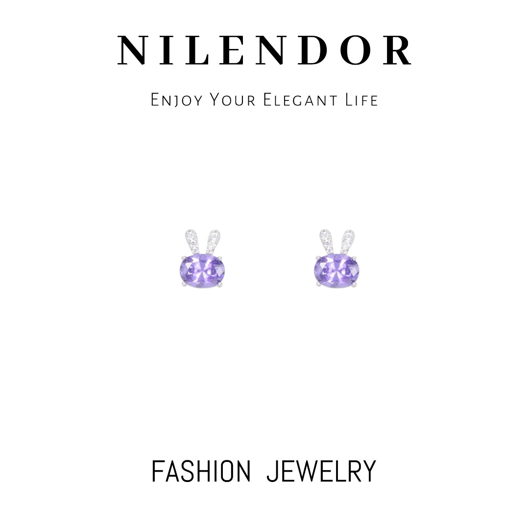 铜合金仿水晶耳饰 ES-499轻奢时尚紫色简约鸽子蛋百搭耳钉