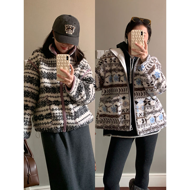 花总吖【麋鹿午后】秋冬款森系费尔岛加绒厚款羊羔毛外套R425X21202