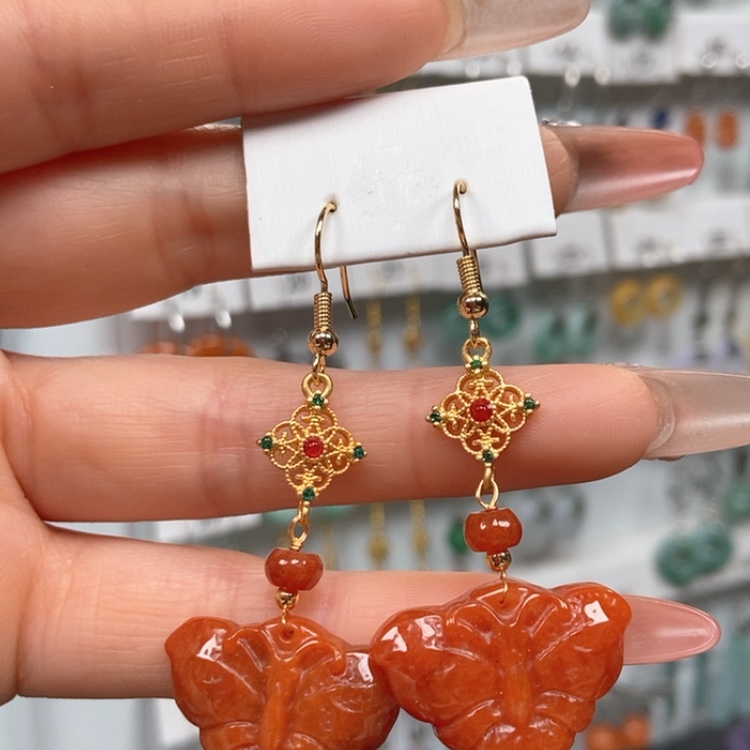 【闪购商品】翡翠耳饰银S925镀金镶嵌优化