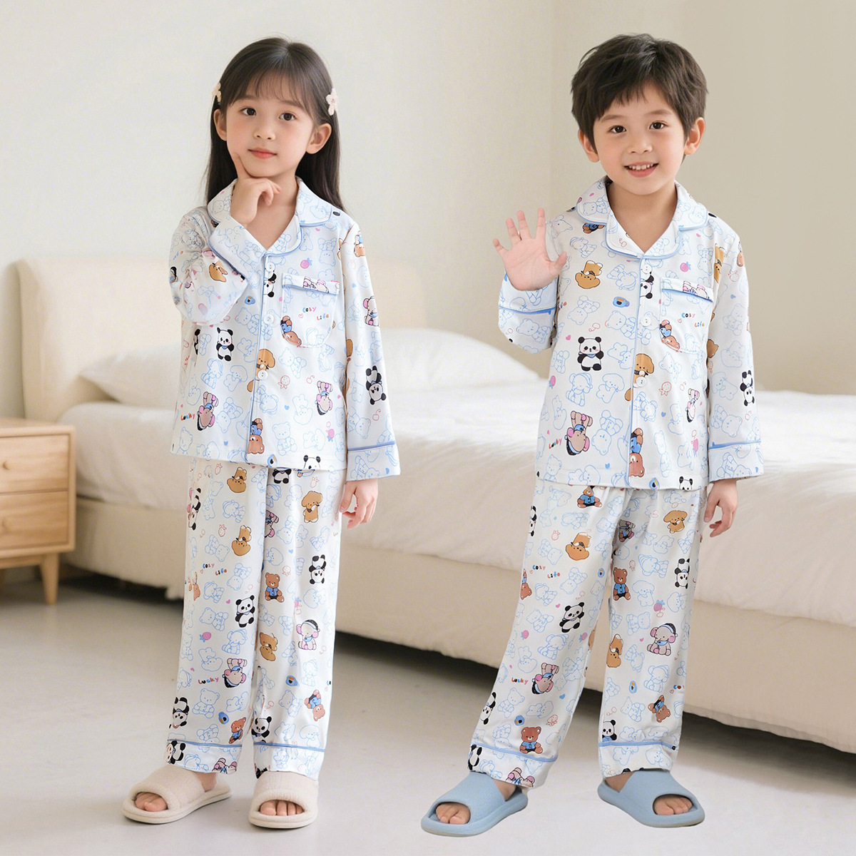 卡通满印纯棉儿童家居服套装