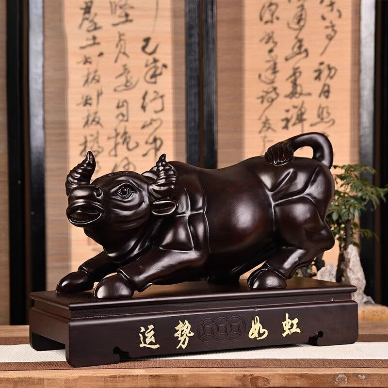 黑檀木雕牛摆件华尔街牛生肖牛实木雕刻大红木工艺装饰品开业礼品
