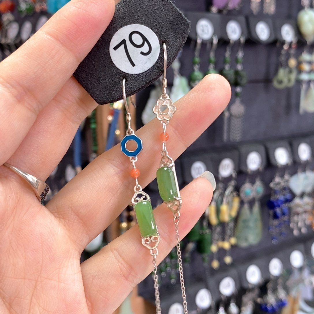 小***i和田玉银S925镶嵌耳饰X37