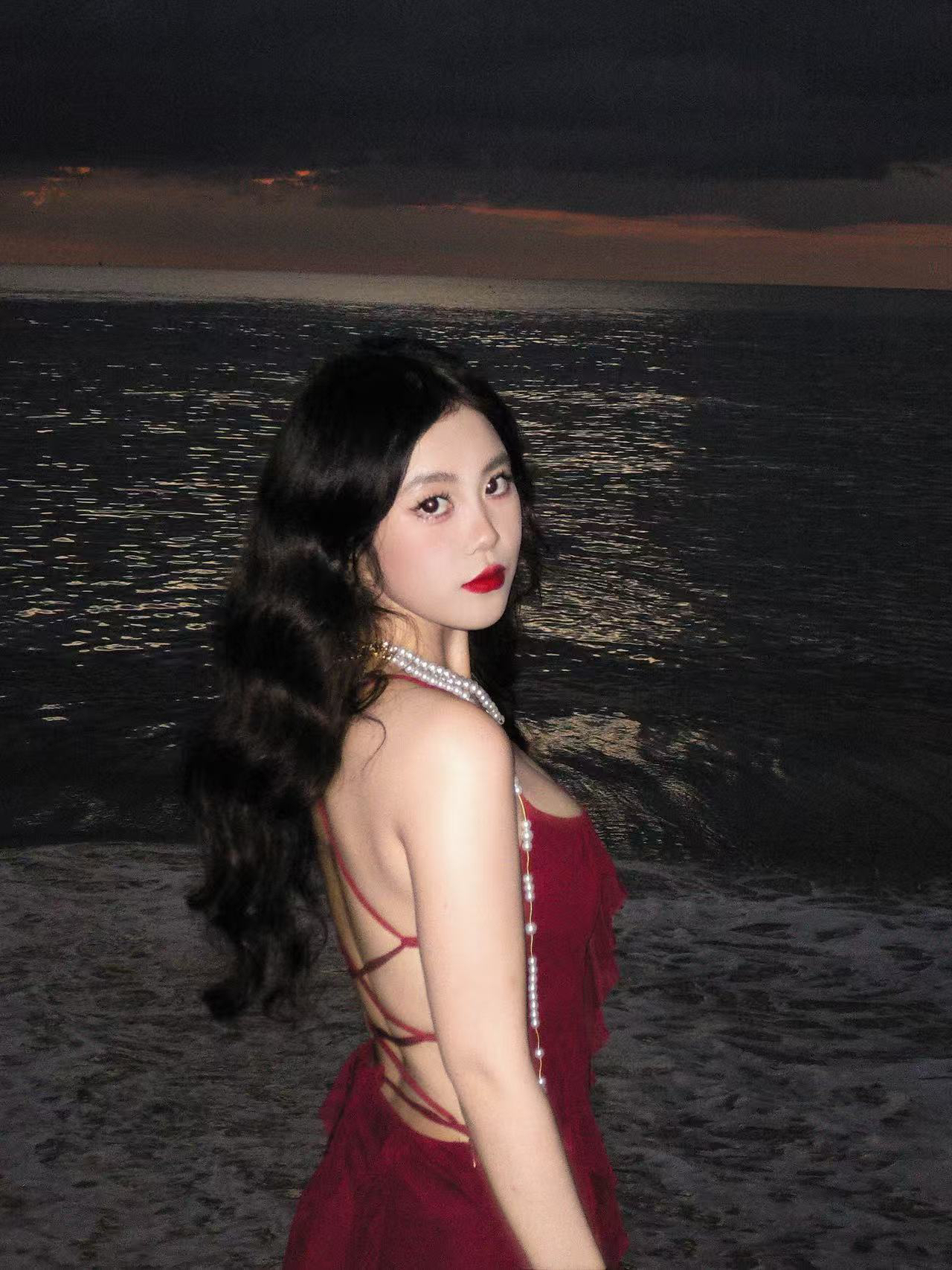 rose rain &半熟生姜联名自制.美人鱼.度假吊带露背鱼尾裙红色