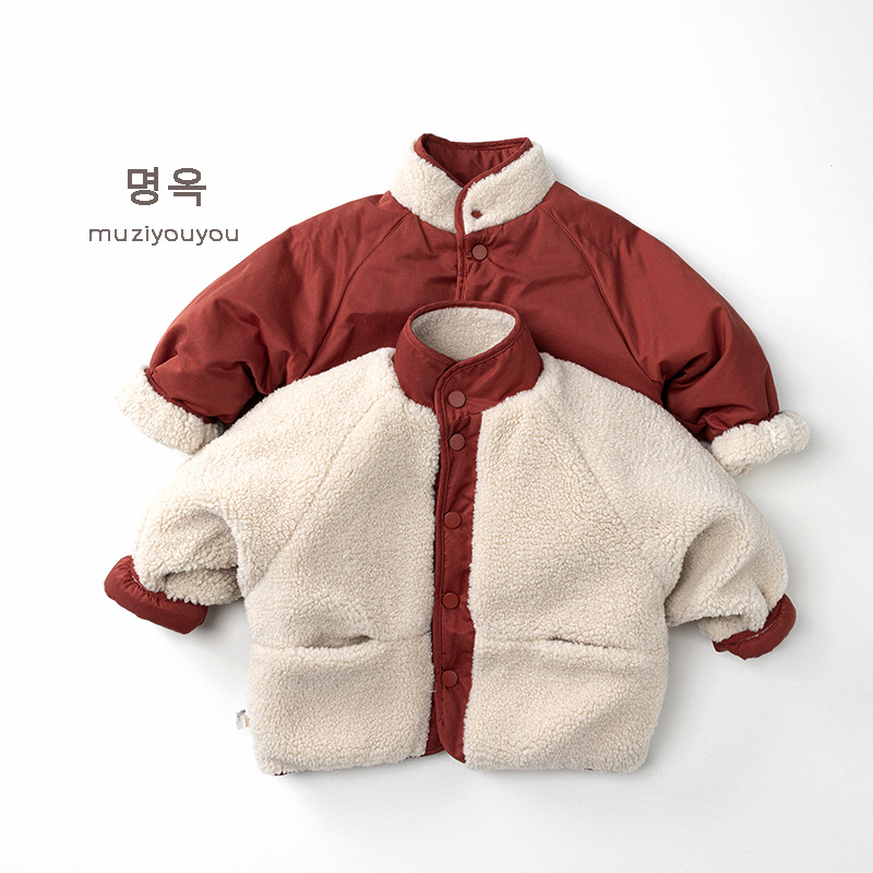 两面穿棉衣外套冬季新款男童女童韩版加绒加厚保暖衣服潮-25272