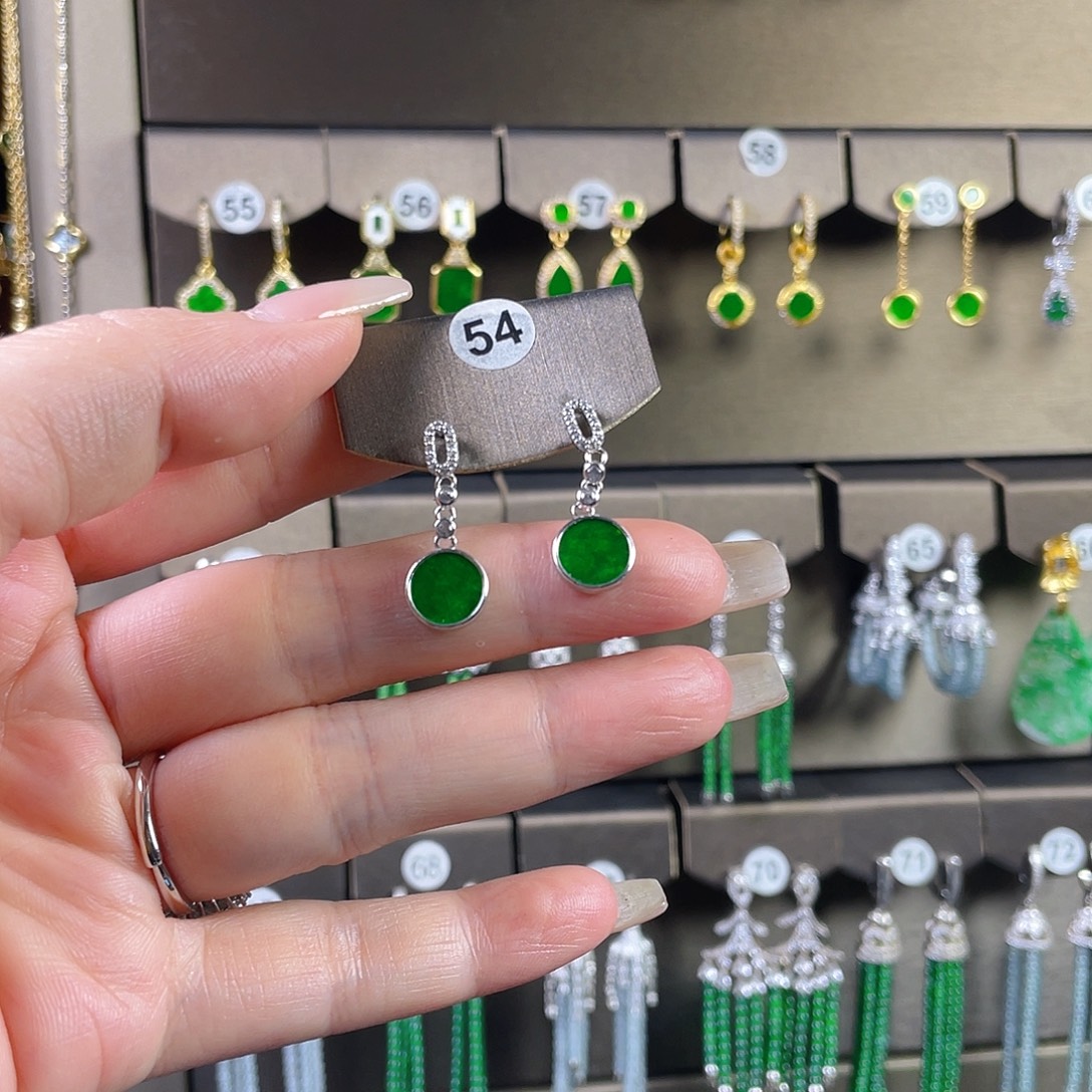 翡翠银S925镶嵌耳饰缅甸A货