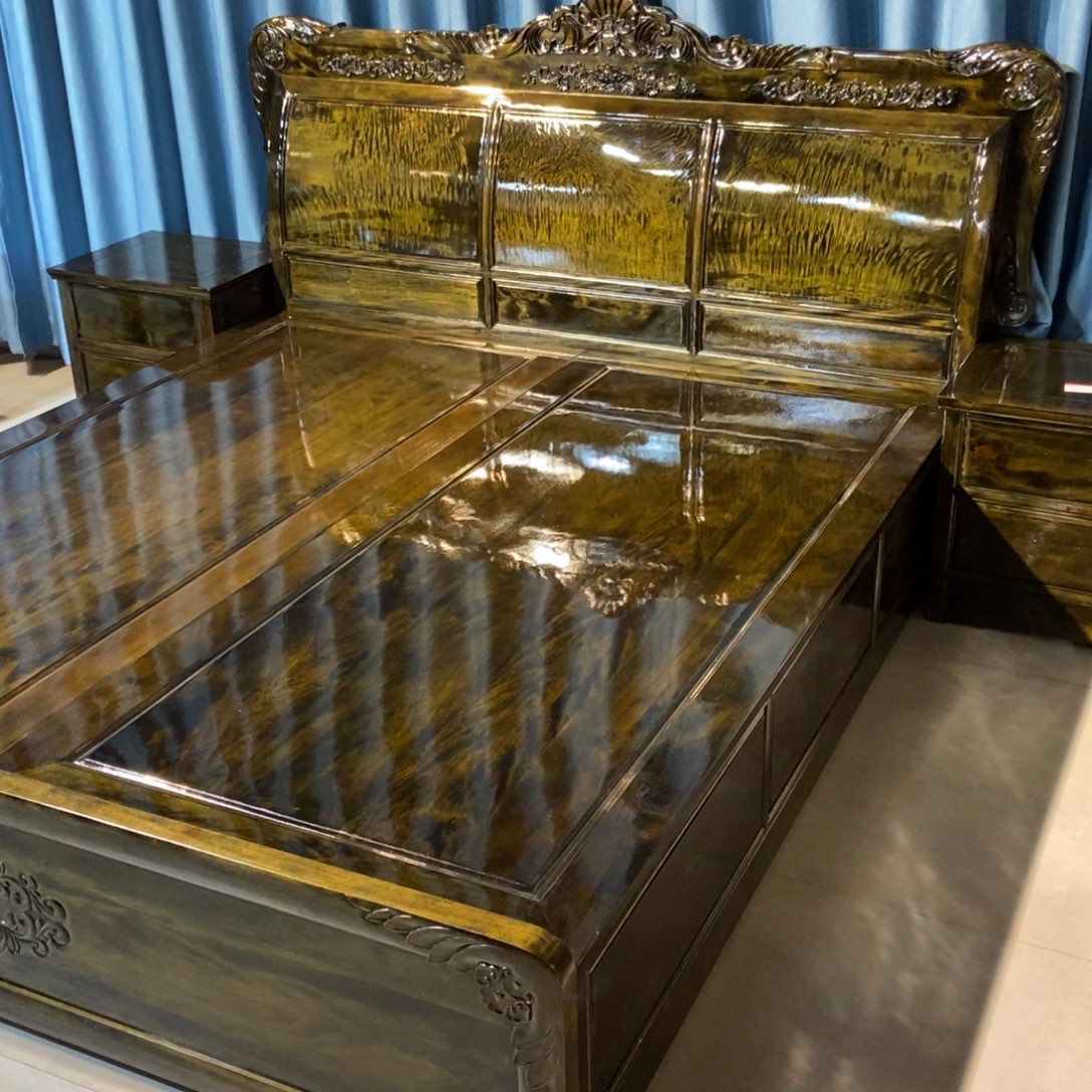 楠木高低床三件套花开富贵