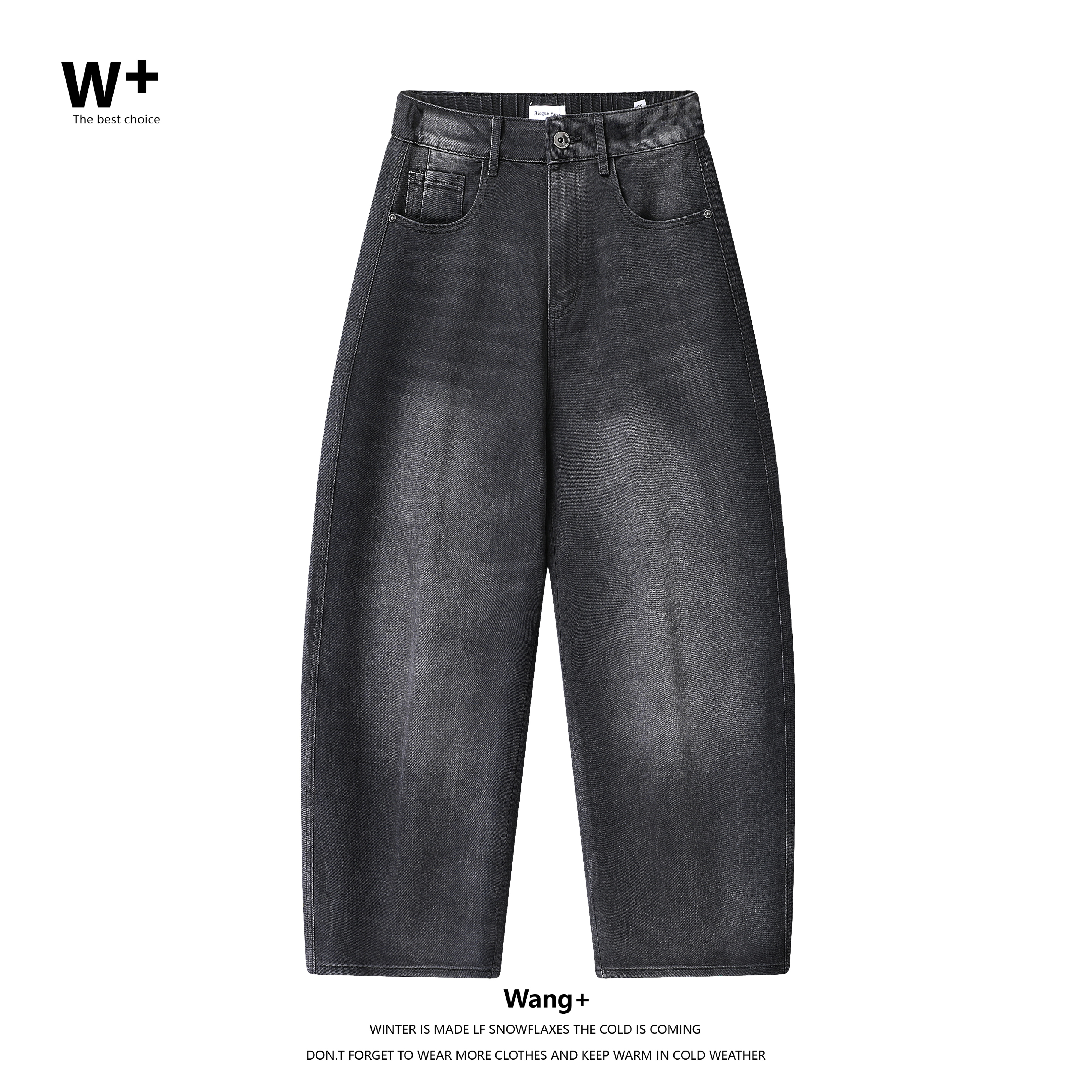 【Wang+】秋季新品美式复古男款休闲简约宽松水洗大码牛仔裤8536