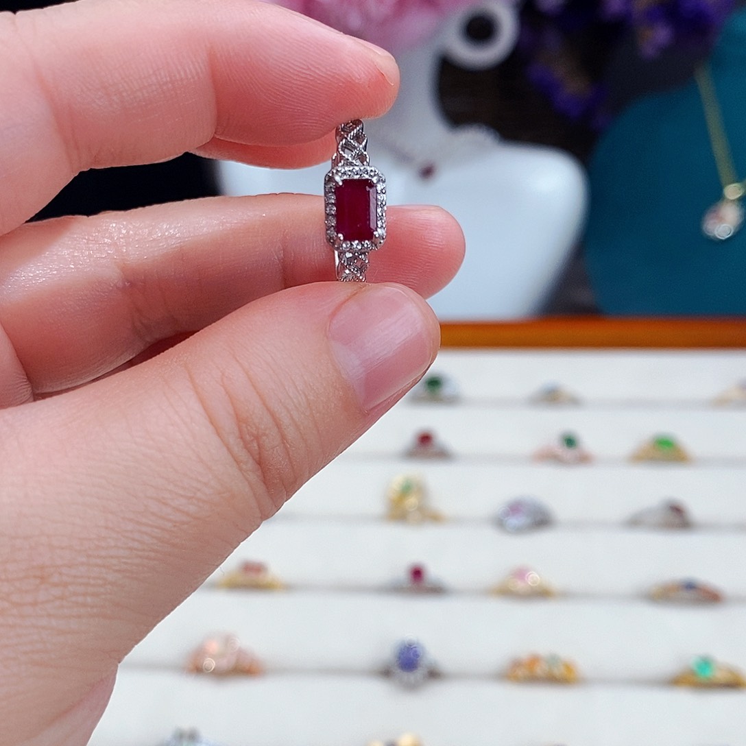 红宝石戒指银S925镶嵌
