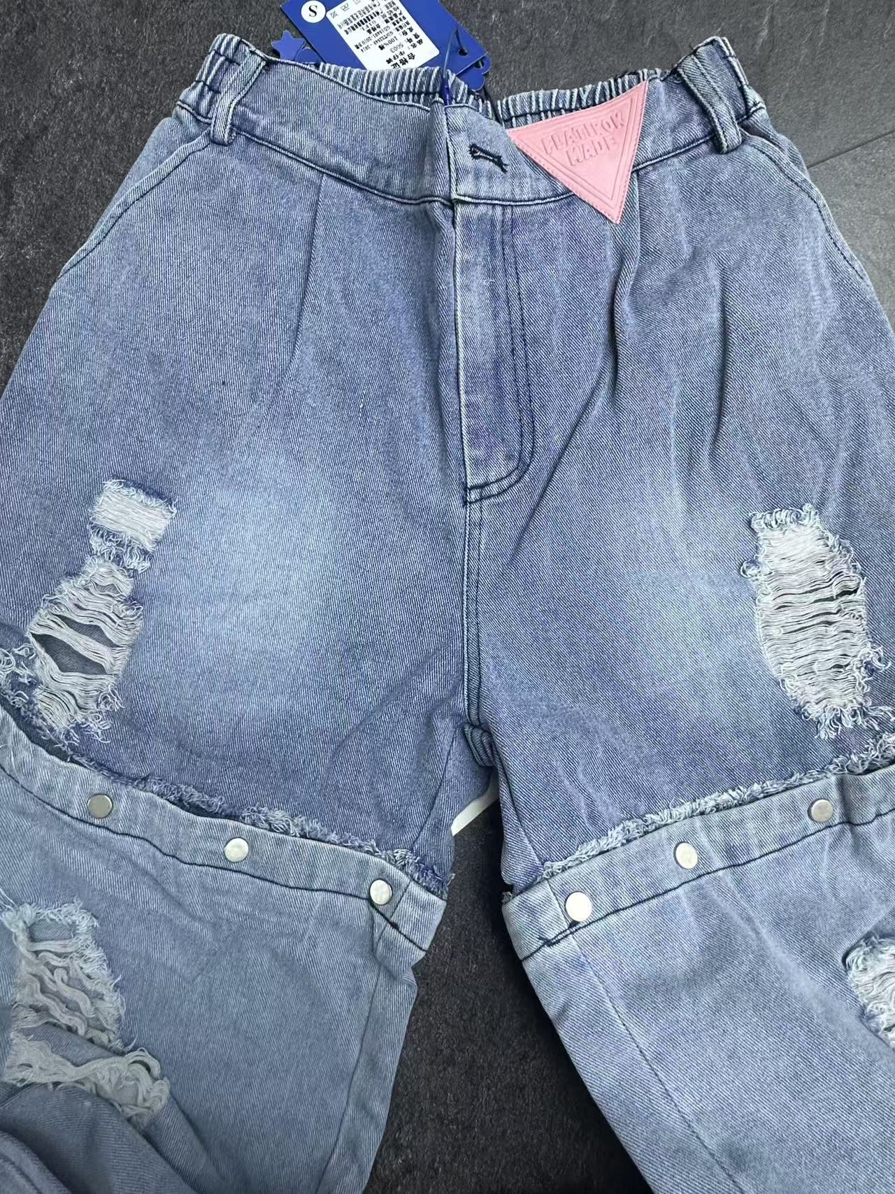 C40-3蓝色“拼接做破”牛仔裤（5003）