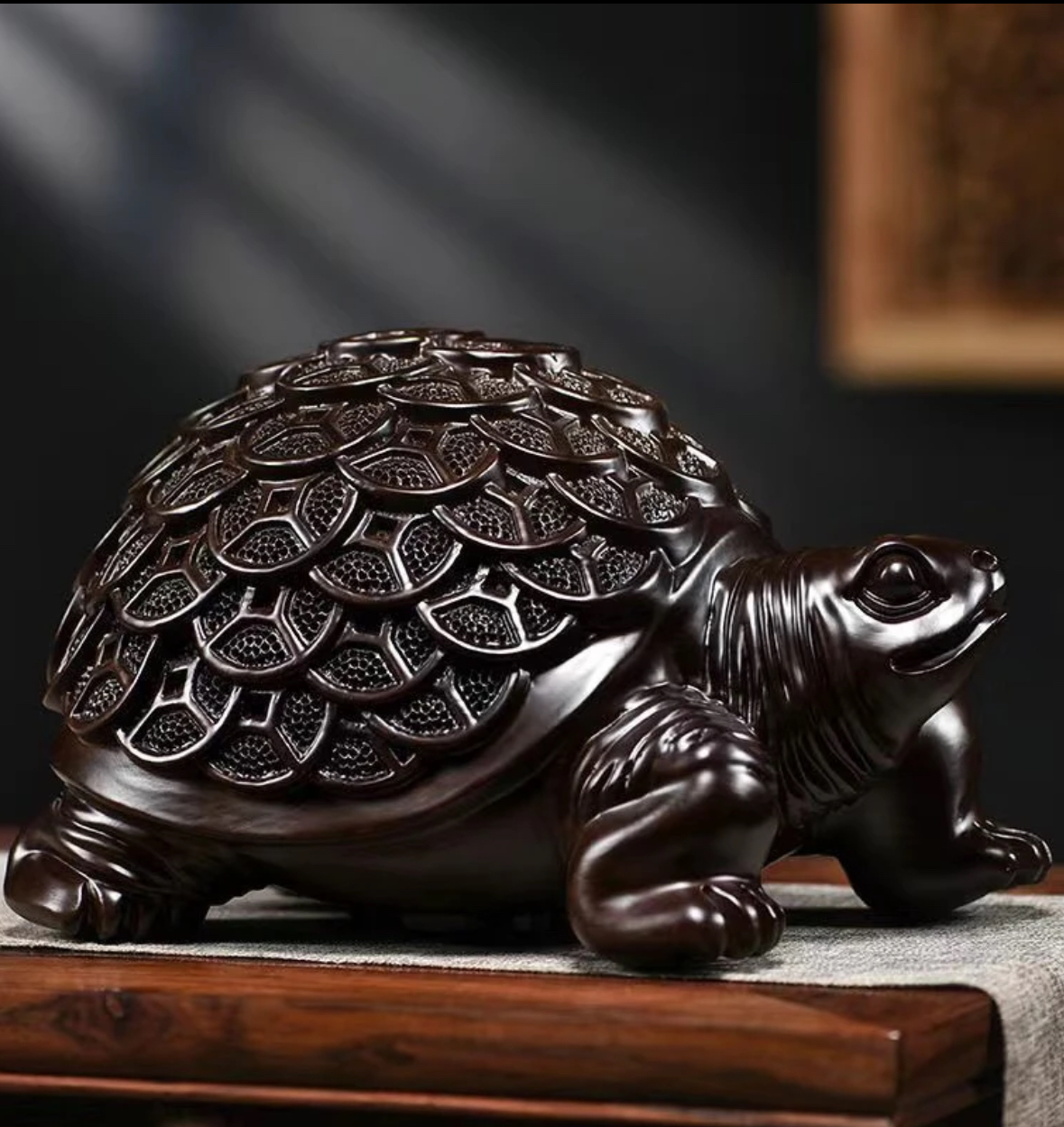 XL  黑檀木 金钱龟 实木雕刻  中式摆件 客厅玄关 S8