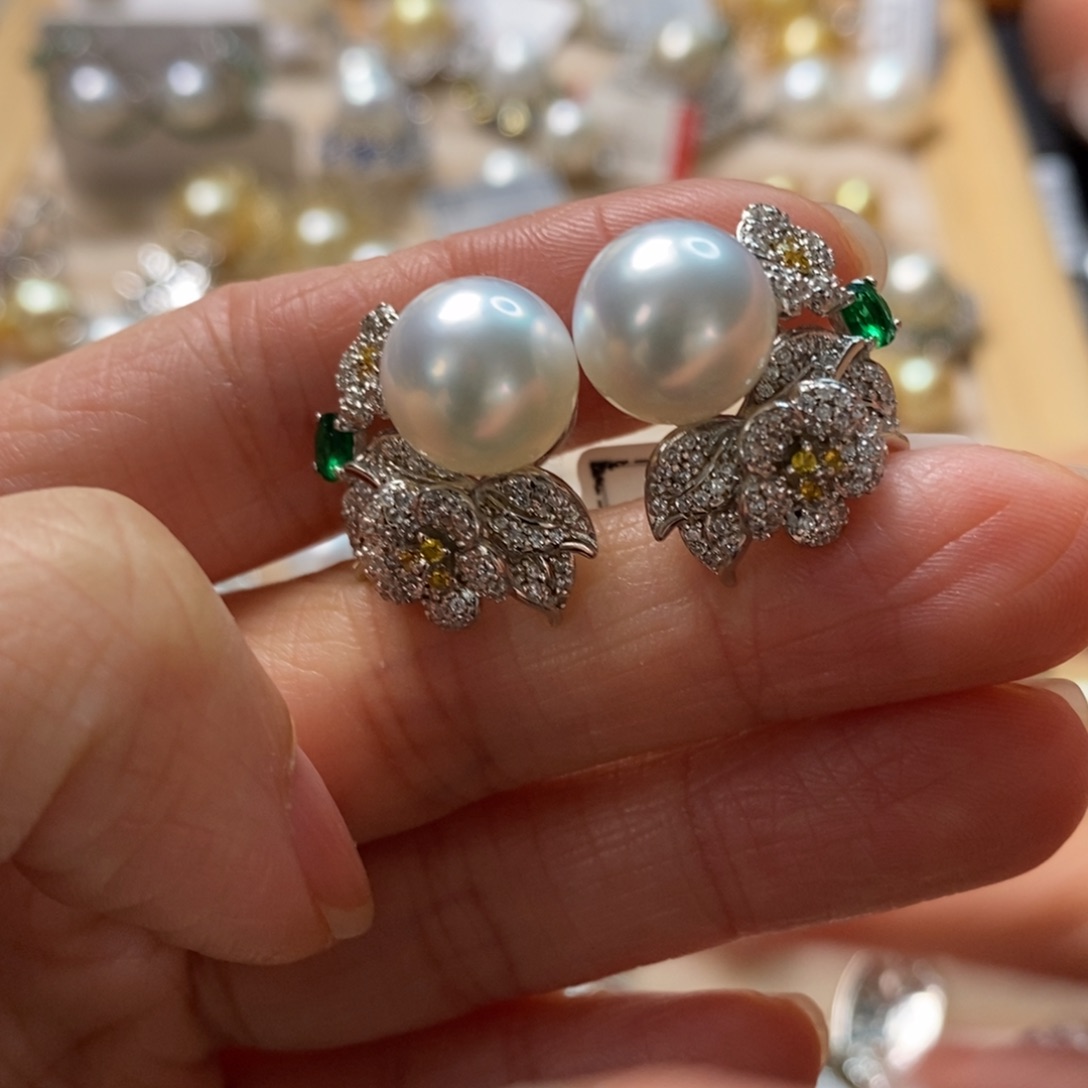 海水珍珠耳饰银S925镶嵌