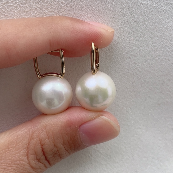 淡水珍珠耳饰18K金镶嵌14-15