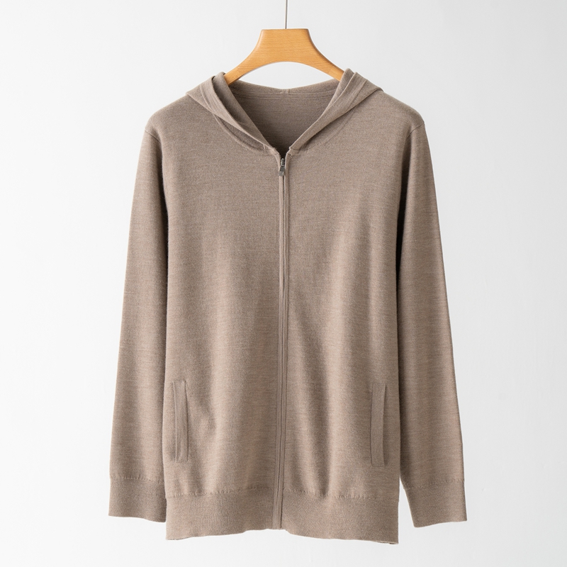 【精纺羊绒】100%山羊绒男士拉链连帽开衫时尚保暖针织加厚休闲外套