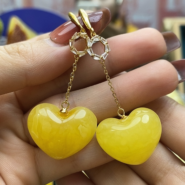 琥珀颈饰银S925镶嵌耳环