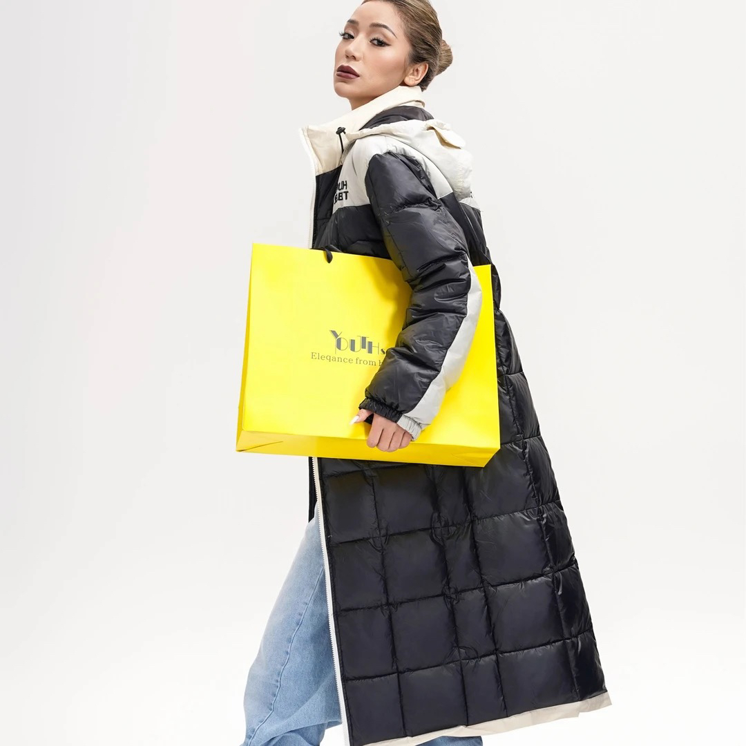 【酷族拉总】新国标韩系时尚拼接撞色立领女款冬季长款羽