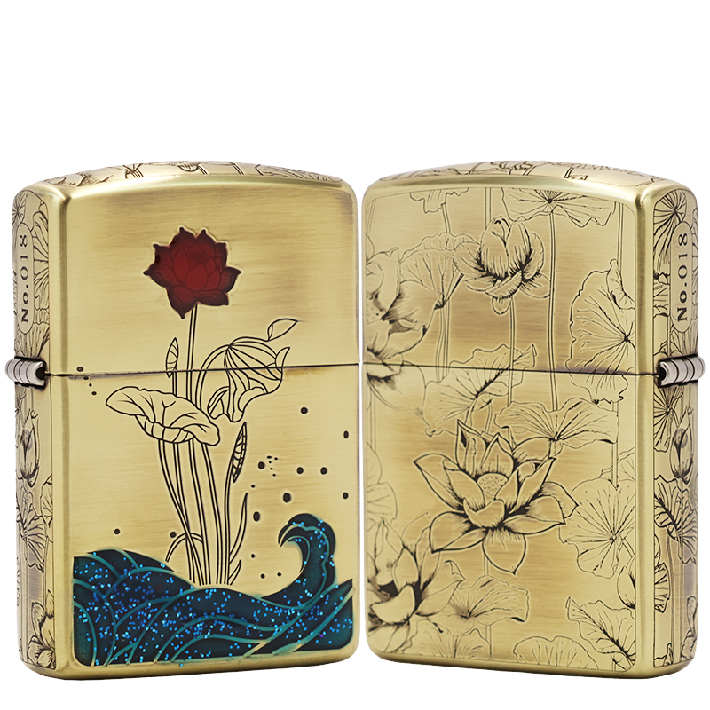 ZIPPO/之宝【荷花】黄铜盔甲机正品煤油打火机KF-DF