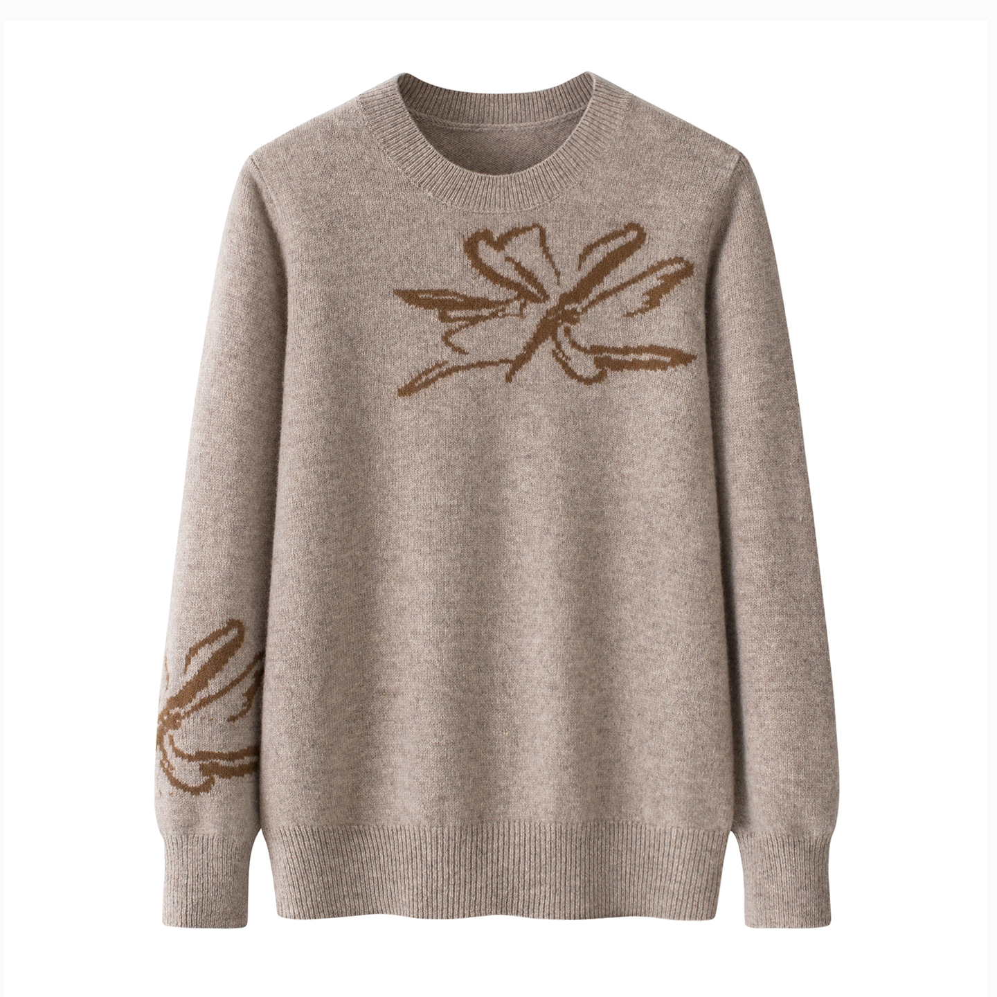 中老年女装2025秋冬新款提花休闲100纯羊毛衫女圆领套头打底毛衣