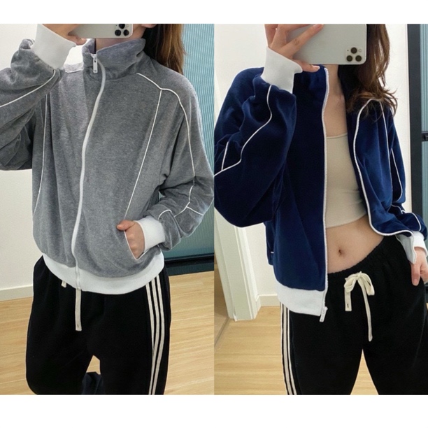 小摩棉质天鹅绒拉链外套带里衬棒球衣运动休闲