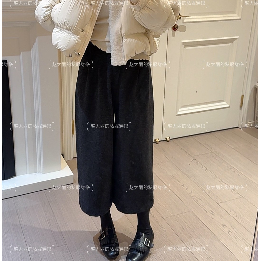 老赵服饰 韩系松紧高腰加绒九分休闲阔腿裤21AU5183