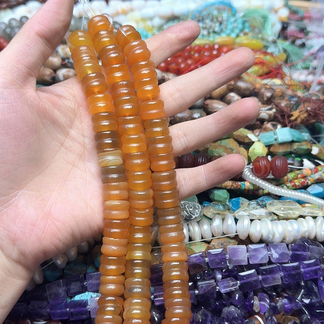 玛瑙/玉髓合金珠宝半成品一条14mm橘皮玛瑙