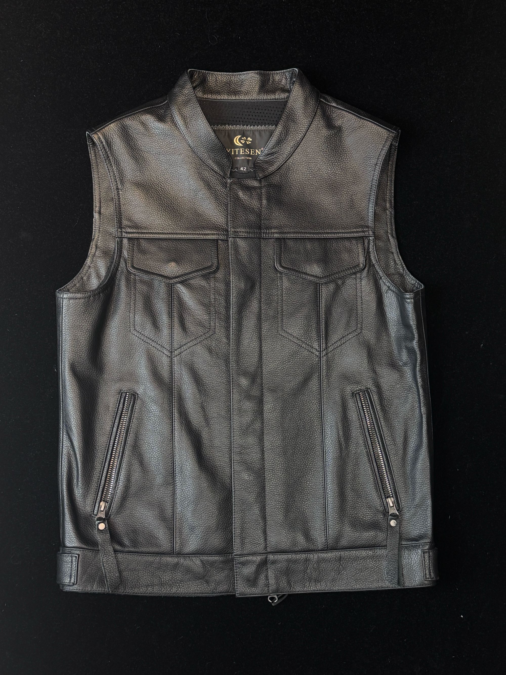 春秋纯牛皮机车风格马甲