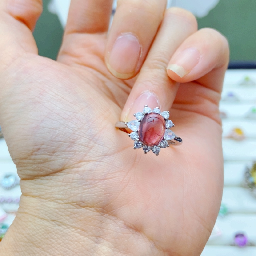 银S925镶嵌戒指碧玺