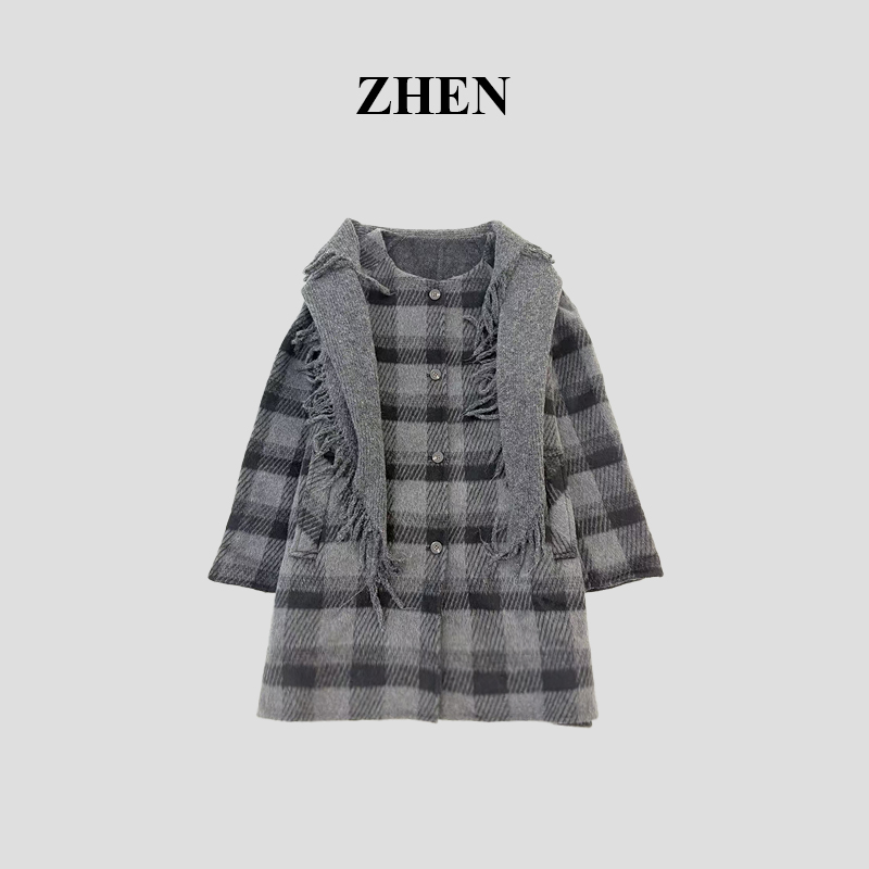 【ZHEN】25K01936 2025新款显瘦时尚百搭小众气质大衣设计师女款