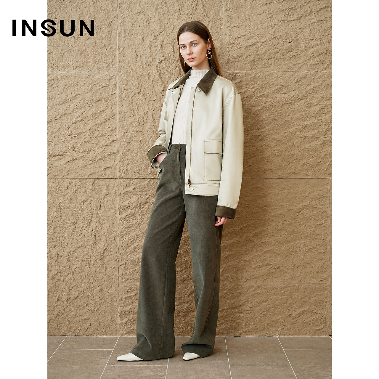 「巴恩风」INSUN恩裳冬季灯芯绒翻领休闲骆驼绒夹克