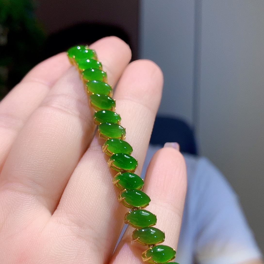 手链银S925镀金镶嵌和田玉（碧玉）