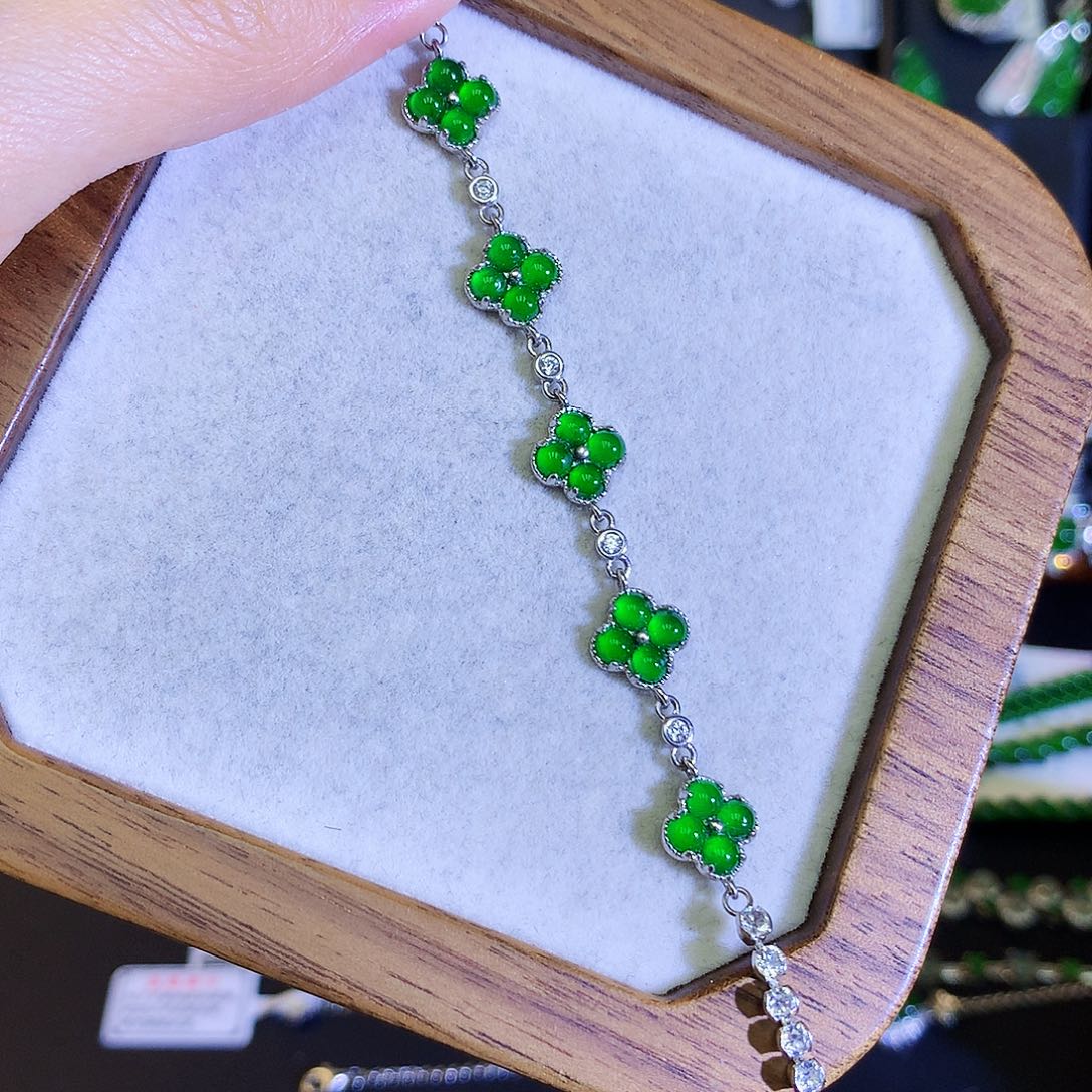 翡翠手链银S925镶嵌妮***天然翡翠手链