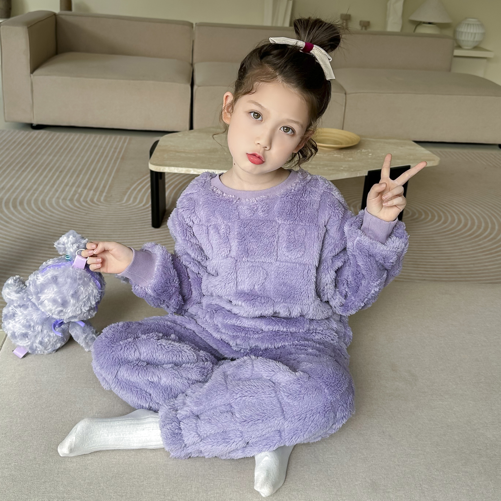 小菲特女童冬装加厚睡衣中大童保暖家居服套装YZTD35752