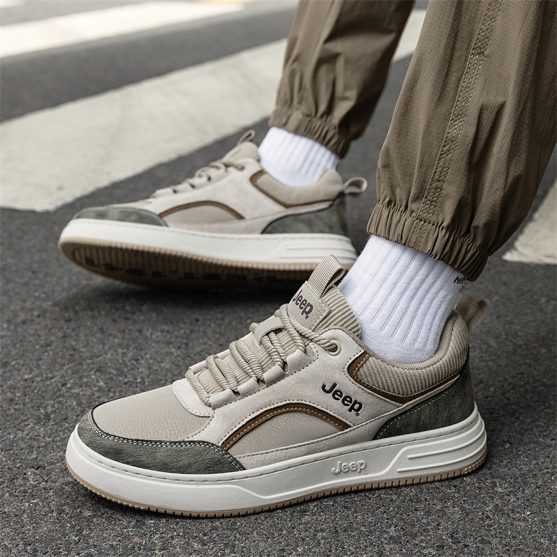 JEEP吉普板鞋男夏季透气休闲鞋防滑耐磨增高鞋时尚复古运动平底鞋