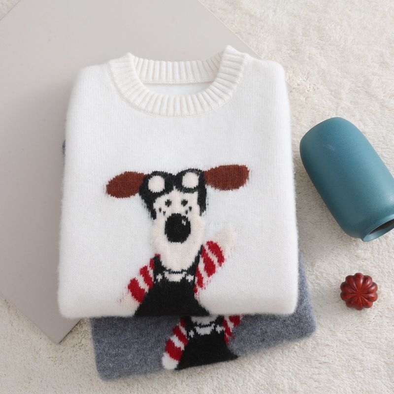 厚款圆领卡通设计男女童加厚亲子款儿童羊毛衫