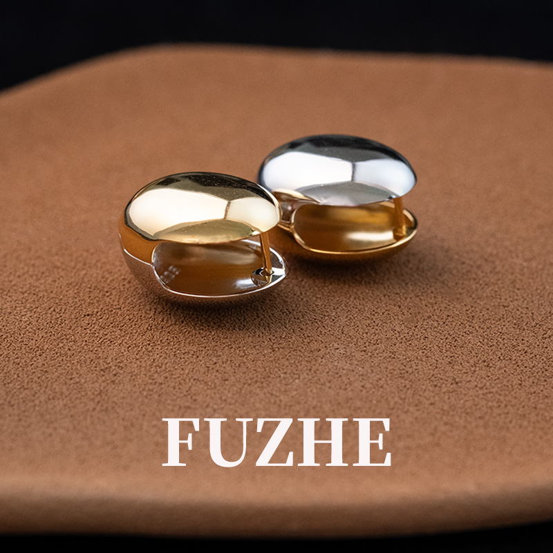 925银耳饰 【银镜】小众设计感撞色轻奢复古风立体半球纯银耳钉