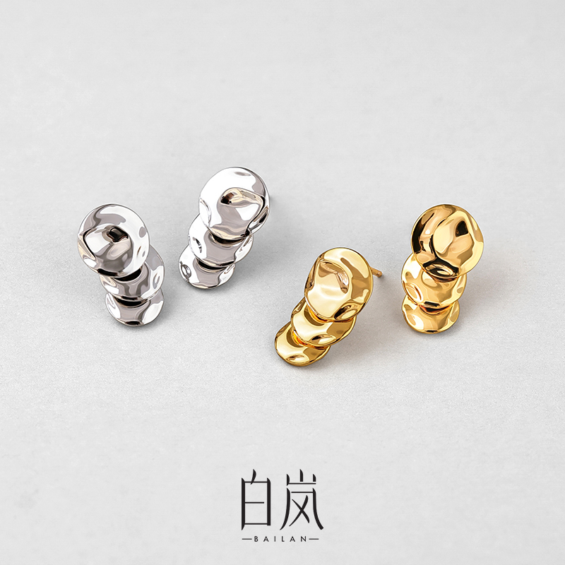 925银耳饰 白岚锤纹圆片耳钉女秋冬新款轻奢小众气质耳饰ED4143