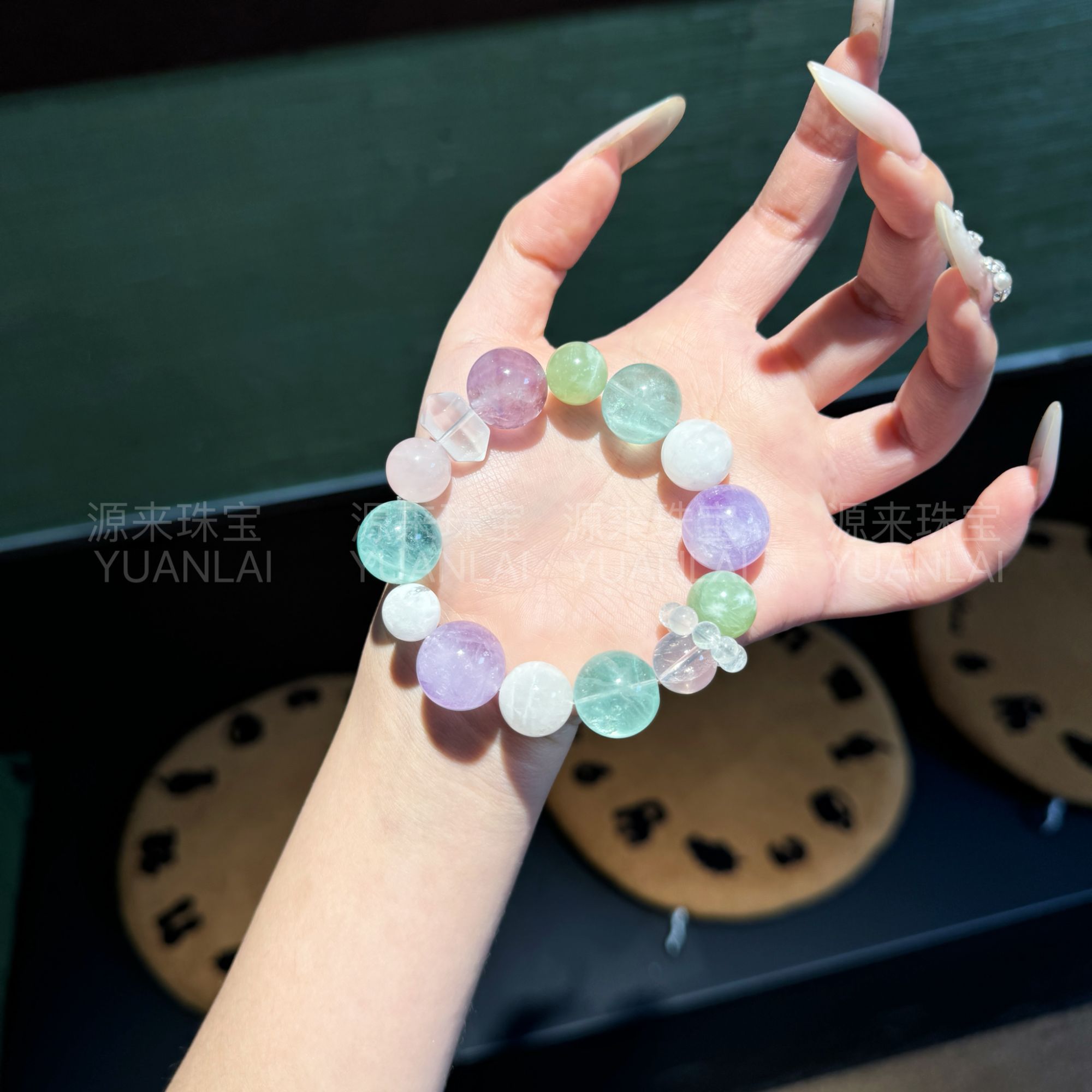 *浅紫青璃*紫水岫玉萤石粉晶手串YL3253