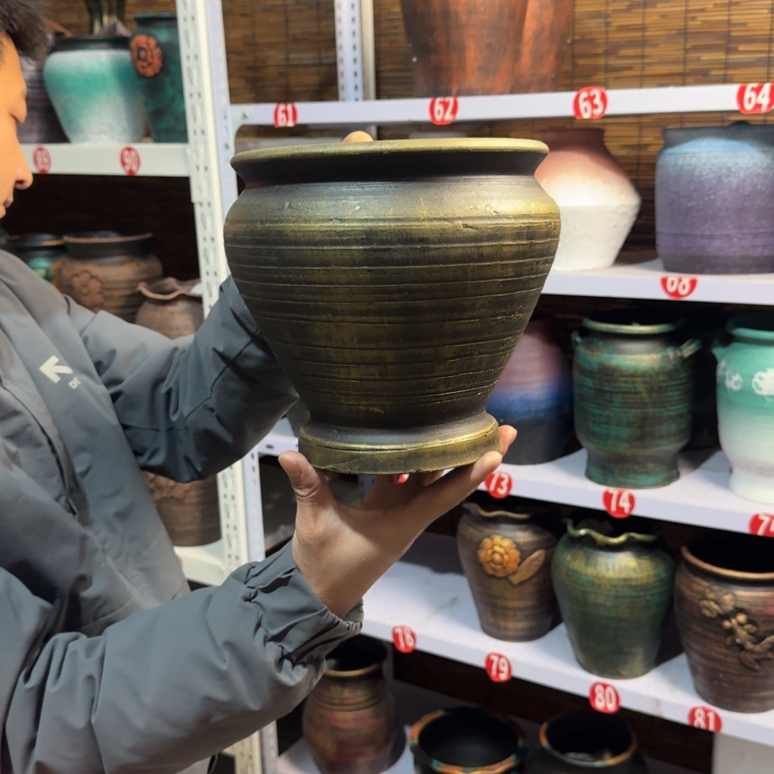 红陶红陶浮雕花盆炸炸炸