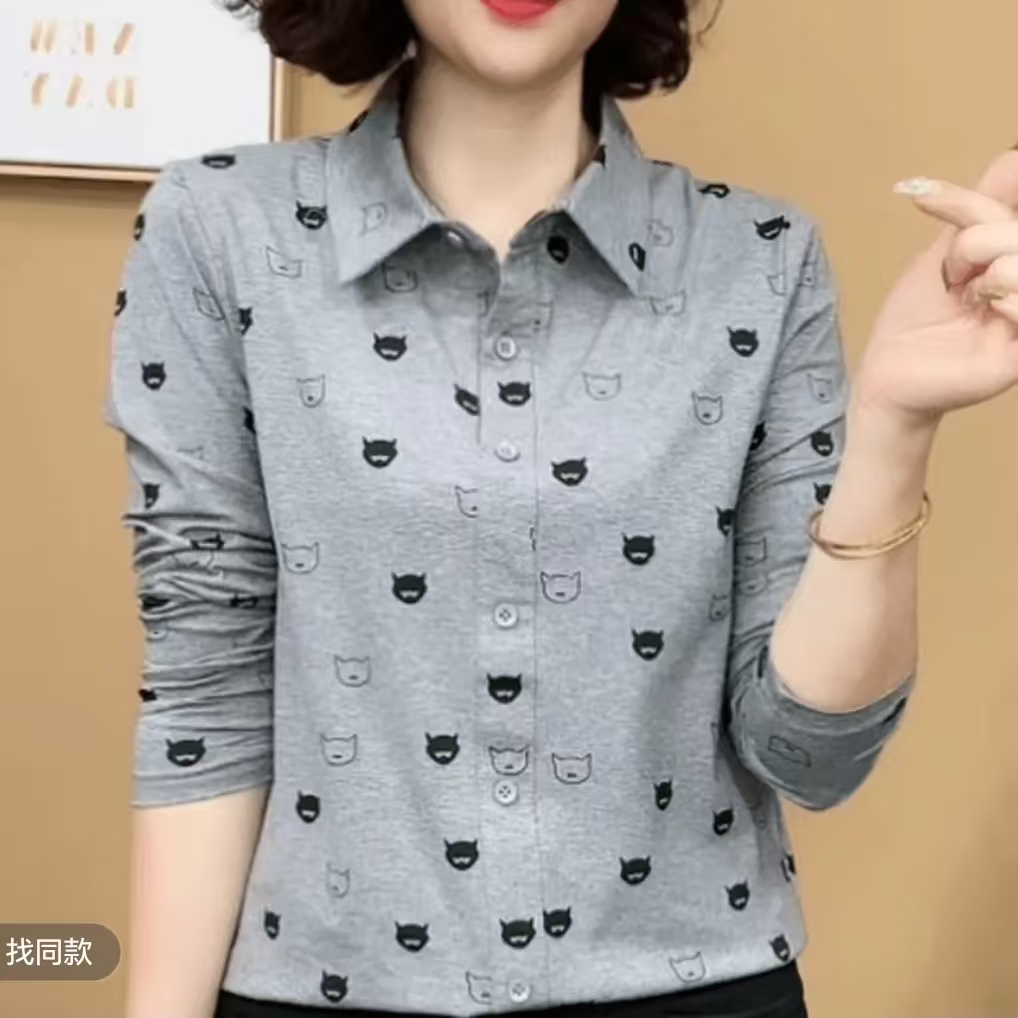 20258新款小高领衬衣女印花显瘦百搭气质时尚套头上衣V24M0515