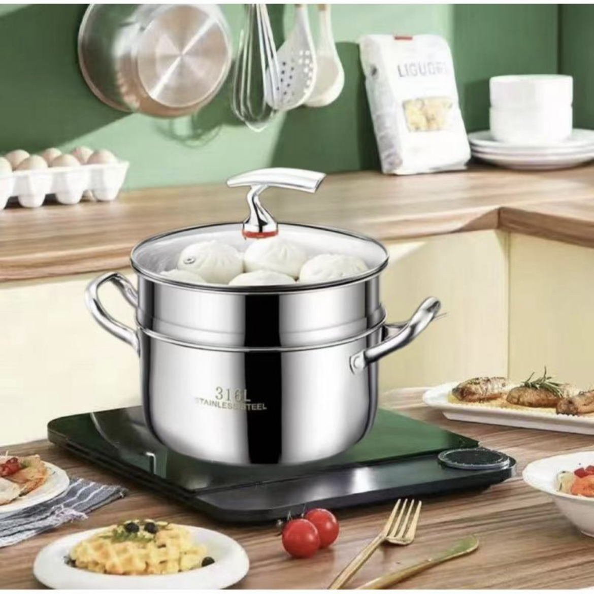 【飞鸟双层锅】24cm双层不锈钢汤锅家用煲汤锅煮汤锅电磁炉用