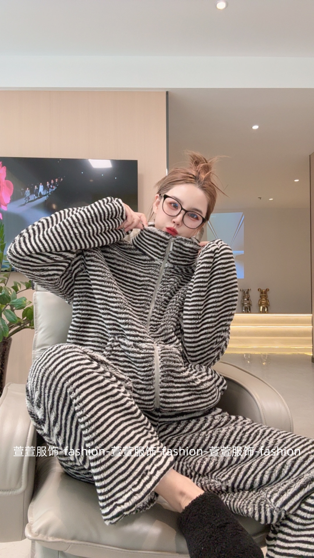 【萱萱服饰】SY92冬季新款保暖加绒时尚睡衣家居服双面绒加厚绒冬女